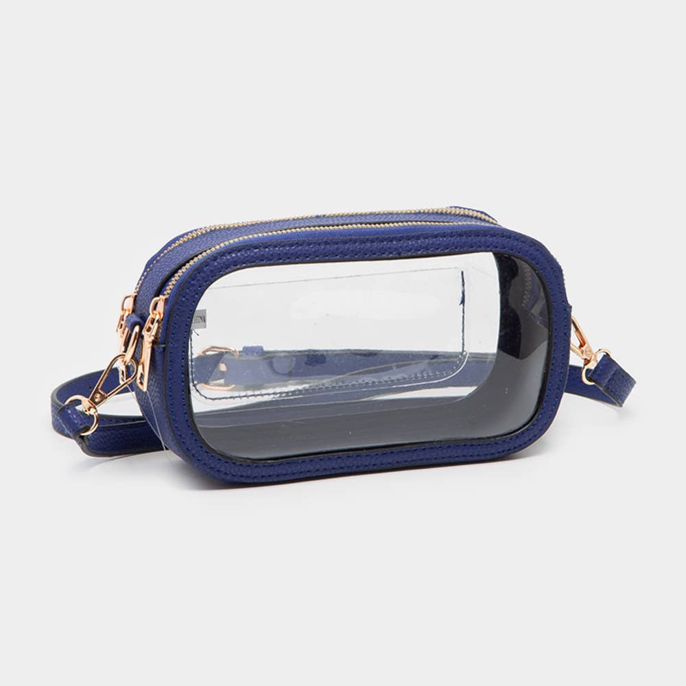Solid Faux Leather Transparent Rectangle Crossbody Bag