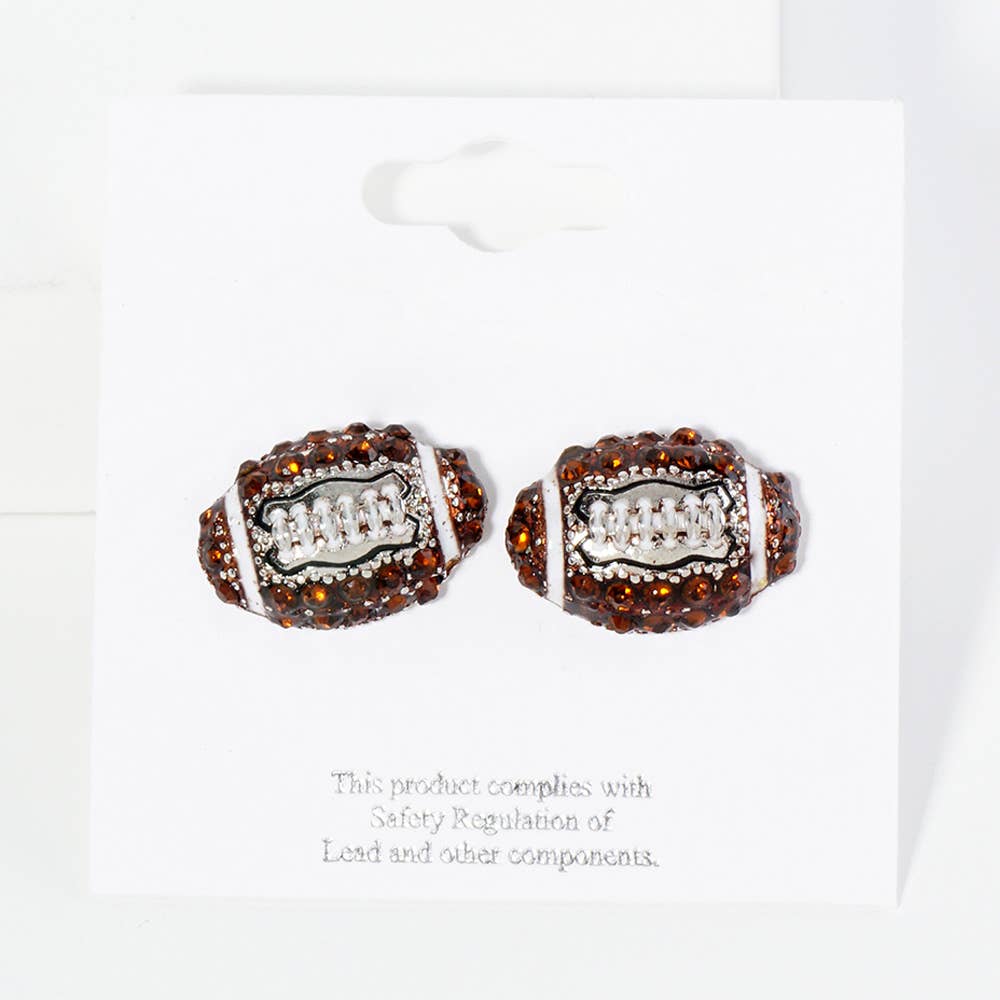 Rhinestone Embellished Football Stud Earrings