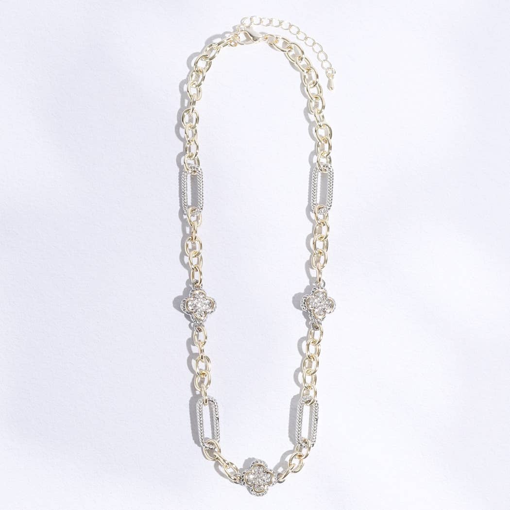 Clover Pendant Multi-Toned Link Necklace