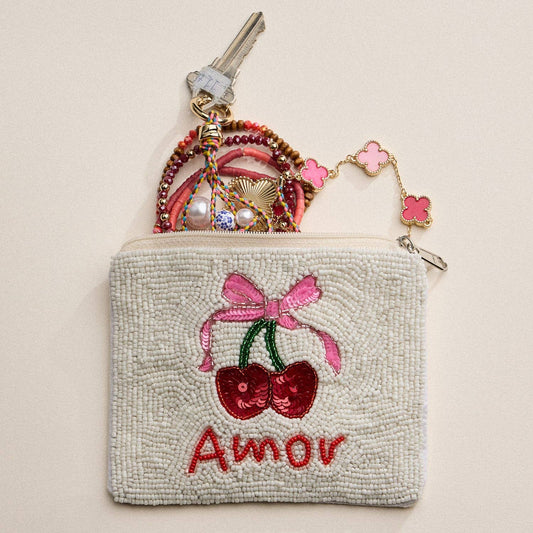 Beaded Amor Cherry Zipper Pouch