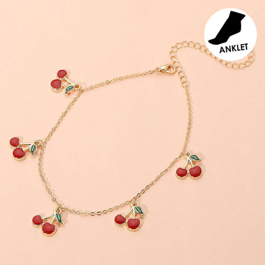 Enamel Cherry Charm Station Anklet