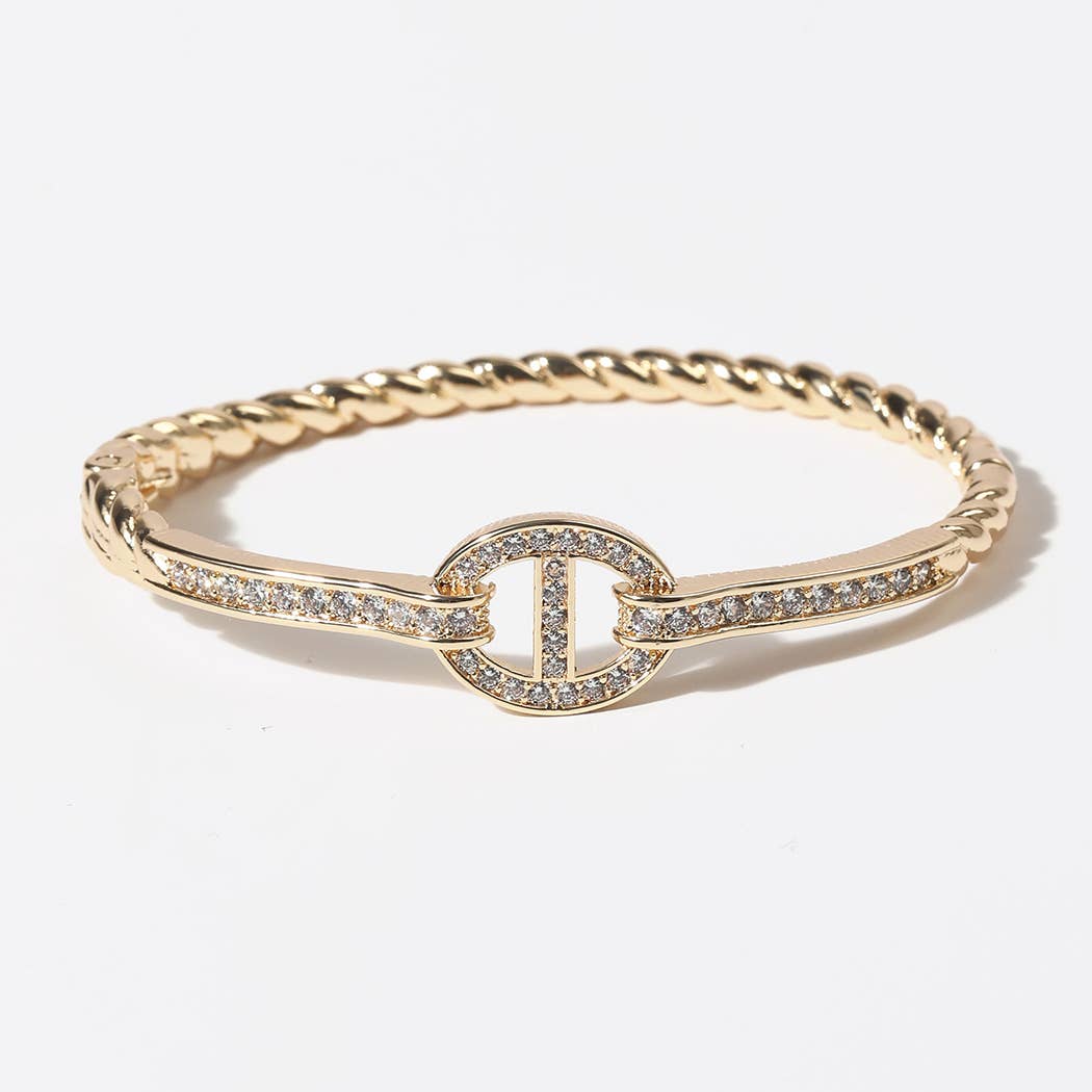 Linked Oval Twisted Gold Plated Bangle Bracelet