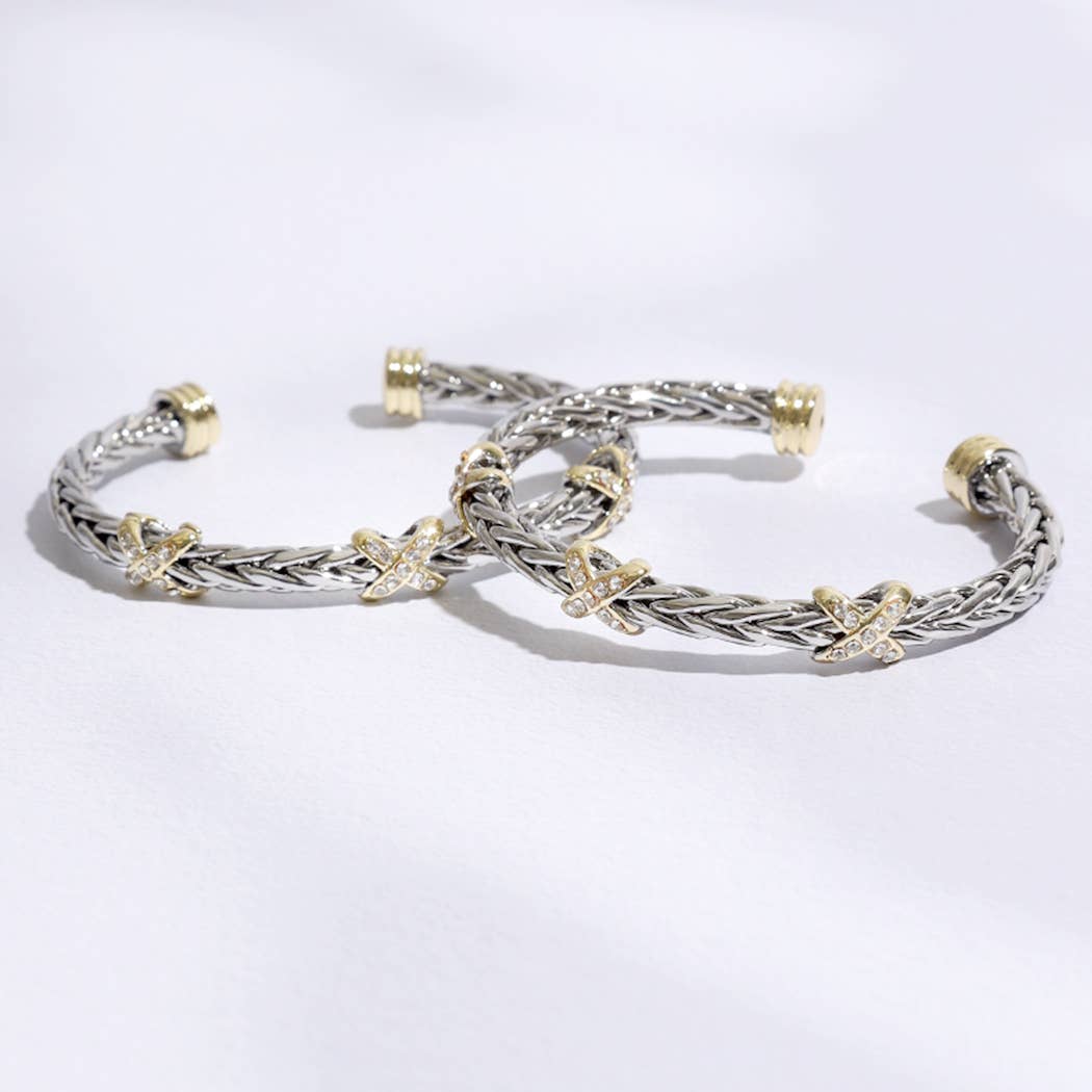 Three X Stations Braided Bangle Bracelet
