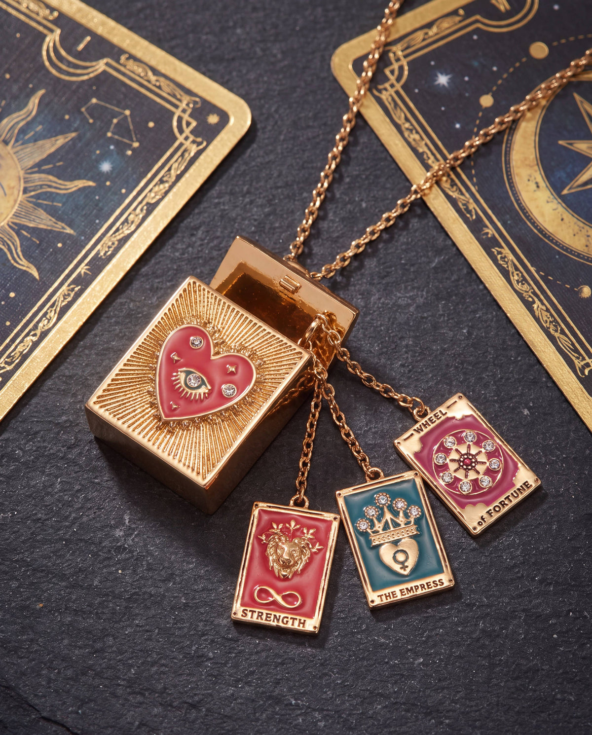 Good Fortune Tarot Box Locket Pendant Necklace