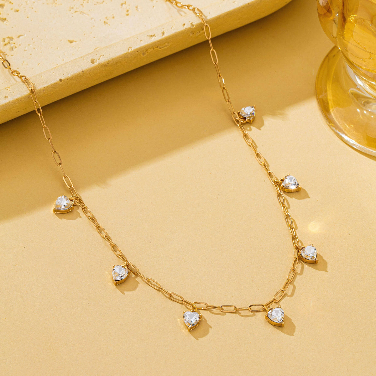 Crystal Heart Shape Paperclip Link Necklace