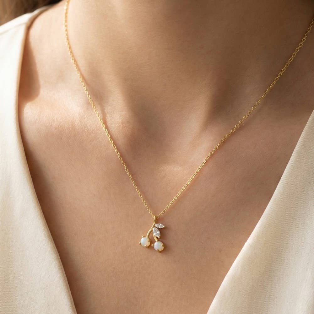 Gold Dipped Opal & Cherry Pendant Necklace