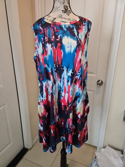 Sleeveless Tie‑Dye Dress with Functional Pockets – Size 2XL (No Brand Listed)
