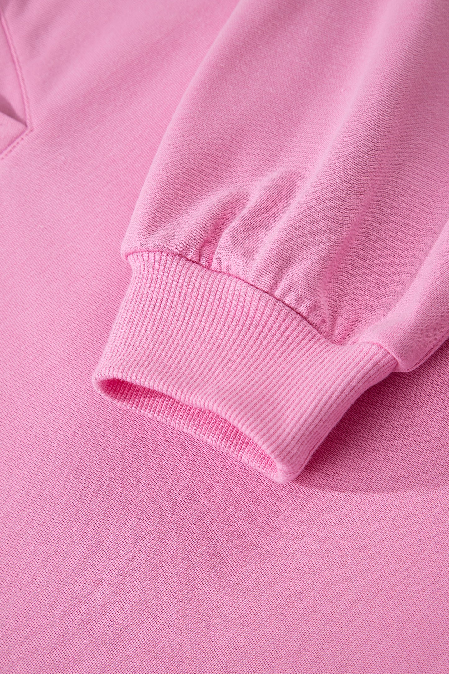 Bright Pink Polo Collar V Neck Pullover and Drawstring Sweatpants Set