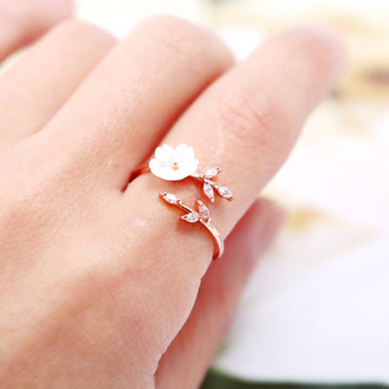 Seashell Flower Bypass Stacking Ring