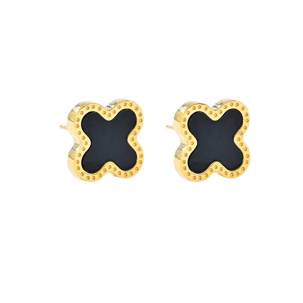 Stainless Steel Quatrefoil Stone Cluster Stud Earrings