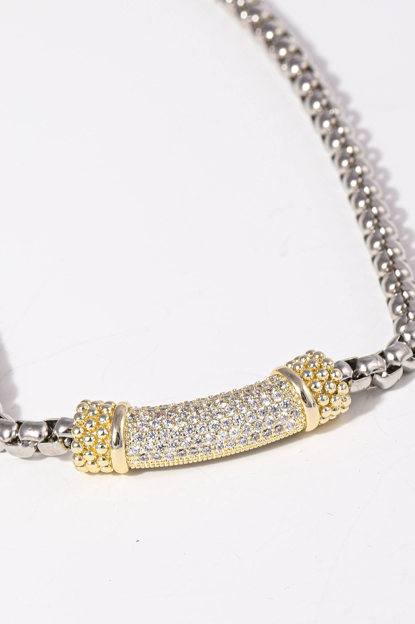 Box Chain Design Two Tone Bar Necklace