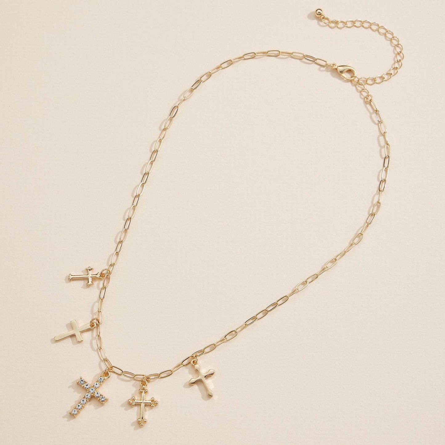 Multi Cross Charm with CZ Diamond Necklace | Charm Paperclip  Necklace