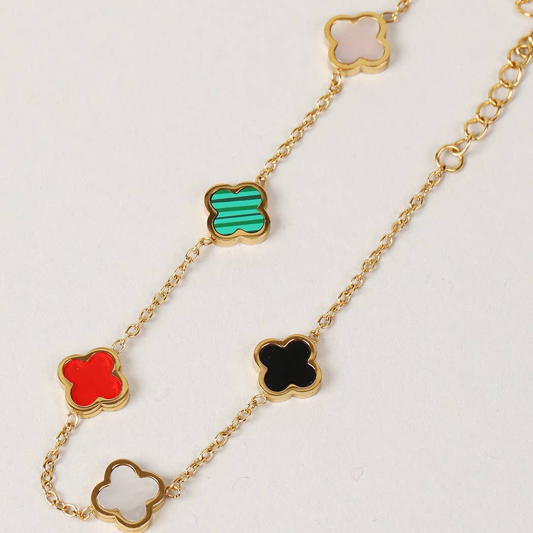 Colorful Clover Gold Tone Outline Chain Bracelet