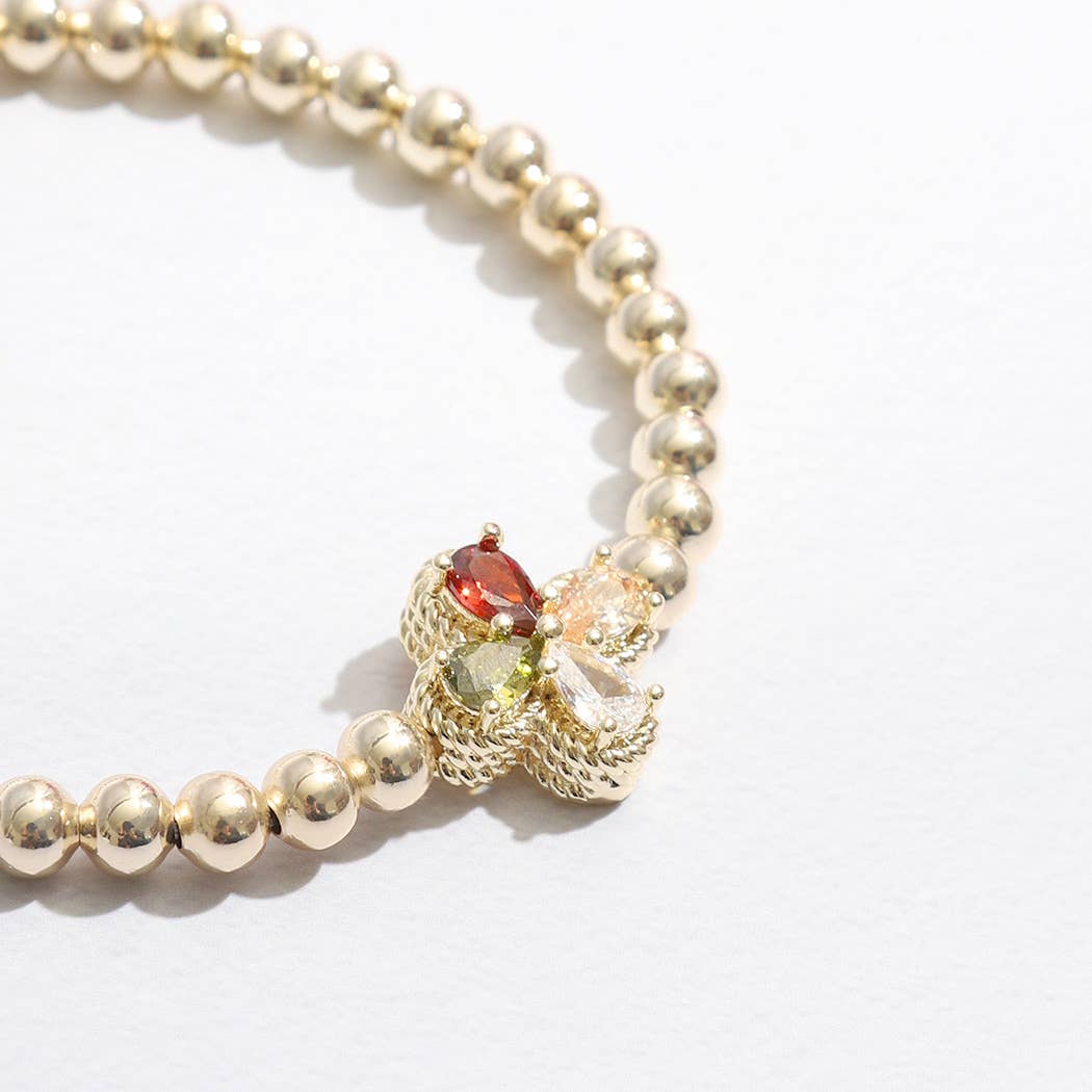 Color Rhinestone Cross Beaded Gold Tone Bracelet