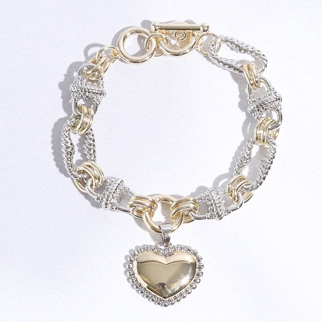 Puffy Heart Charm Twisted Links Bracelet