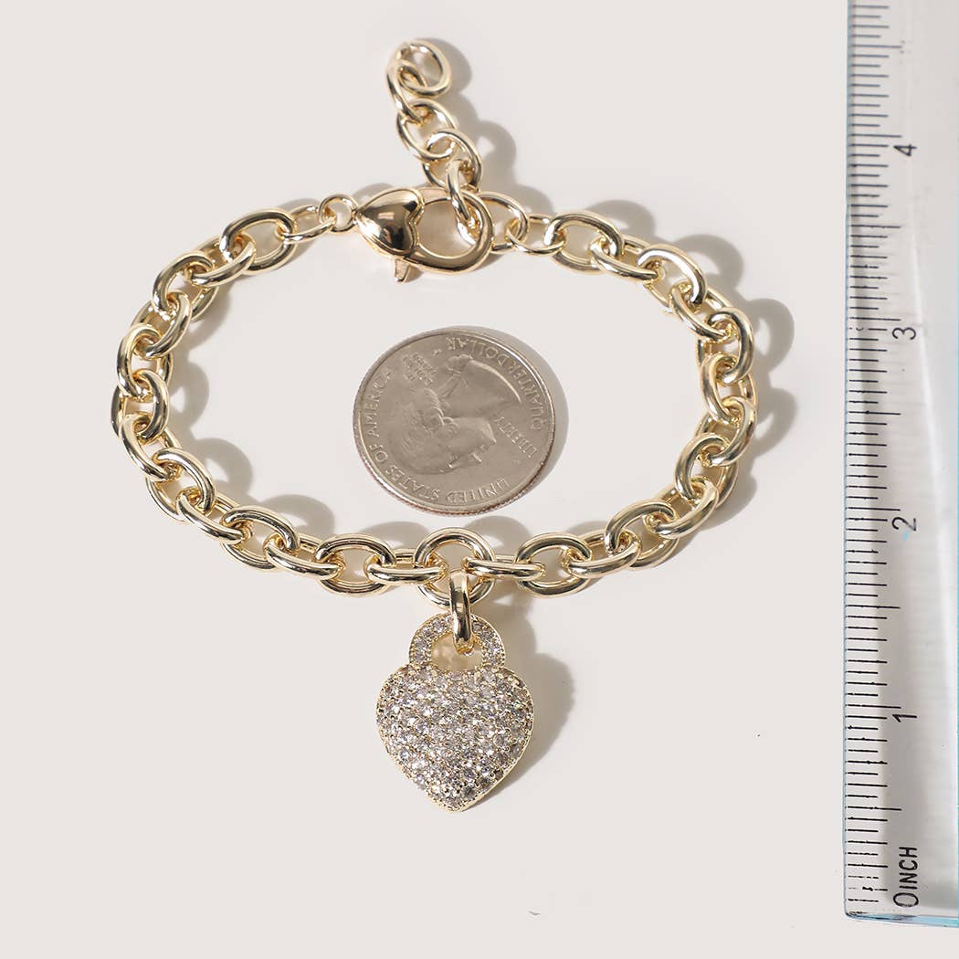 Heart Charm Pave Chain Bracelet
