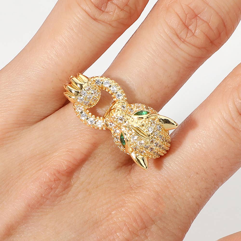 Paved Leopard Adjustable Ring