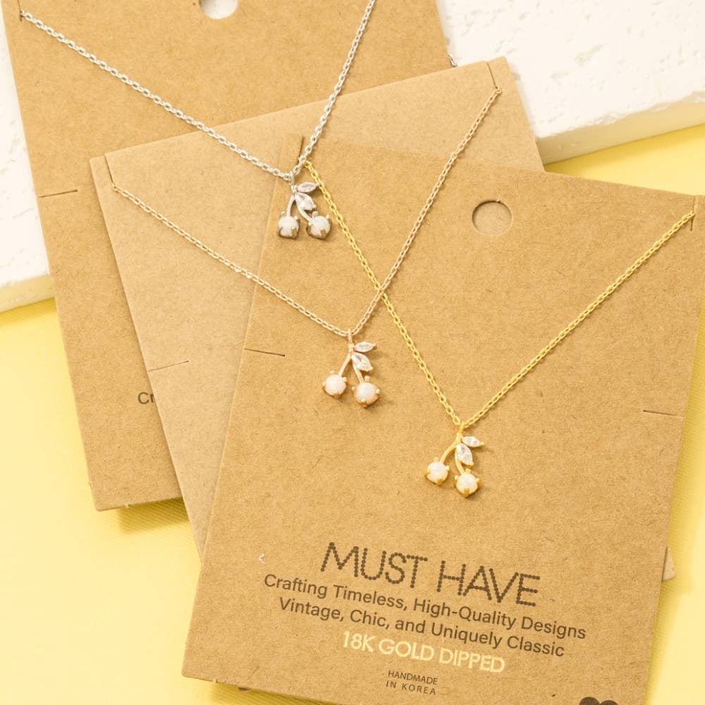 Gold Dipped Opal & Cherry Pendant Necklace