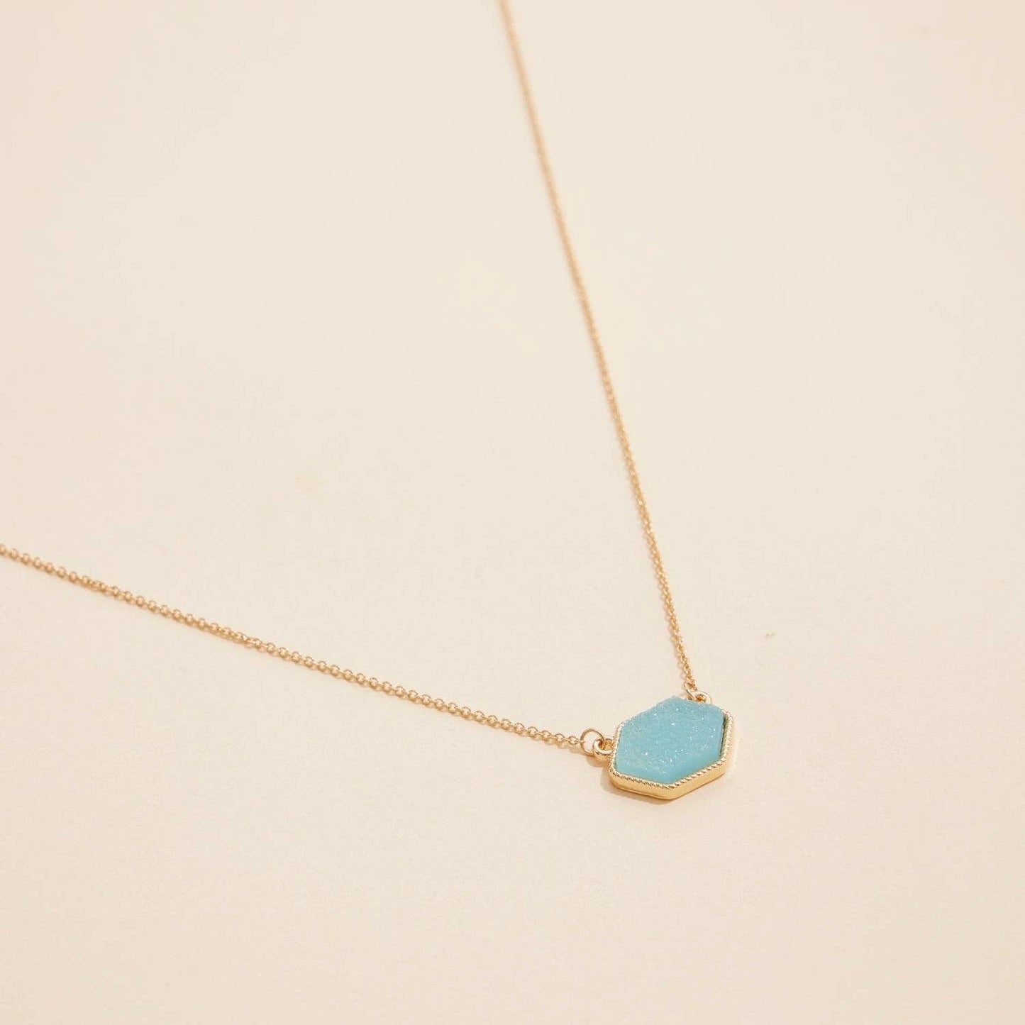 Hexagon Druzy Stone Charm Short Necklace