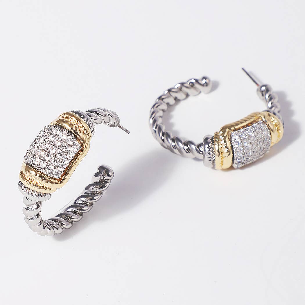 Bar Twisted Hoop 14K Plated Post Earrings