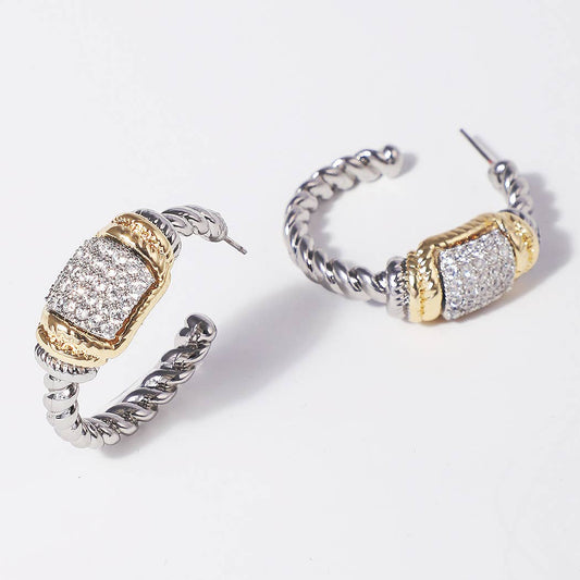 Bar Twisted Hoop 14K Plated Post Earrings