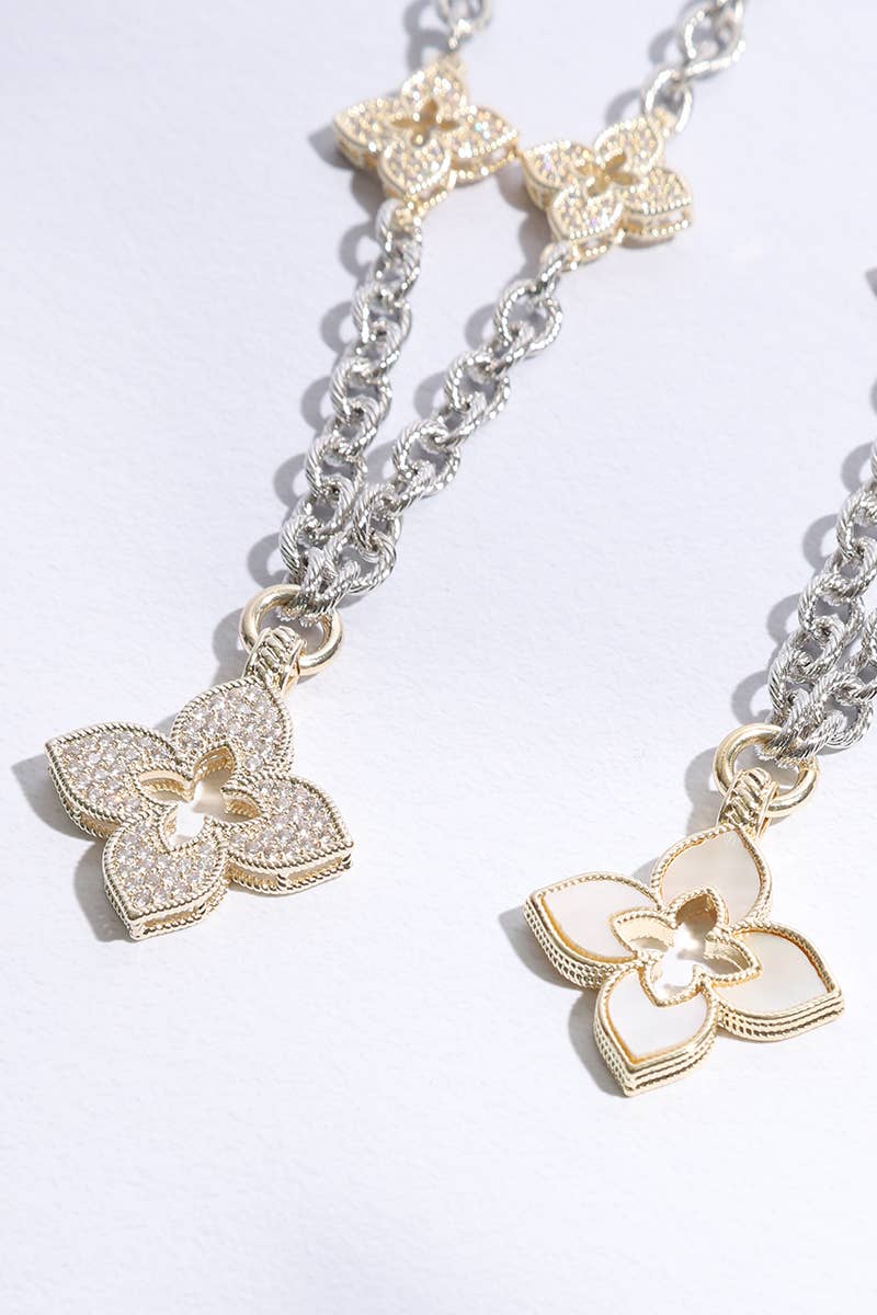 Clover Pave Clover Mop Gold Necklace