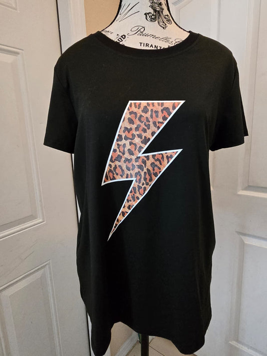 Women's Leopard Lightning Bolt Graphic T-Shirt – Size Large – Never Worn
