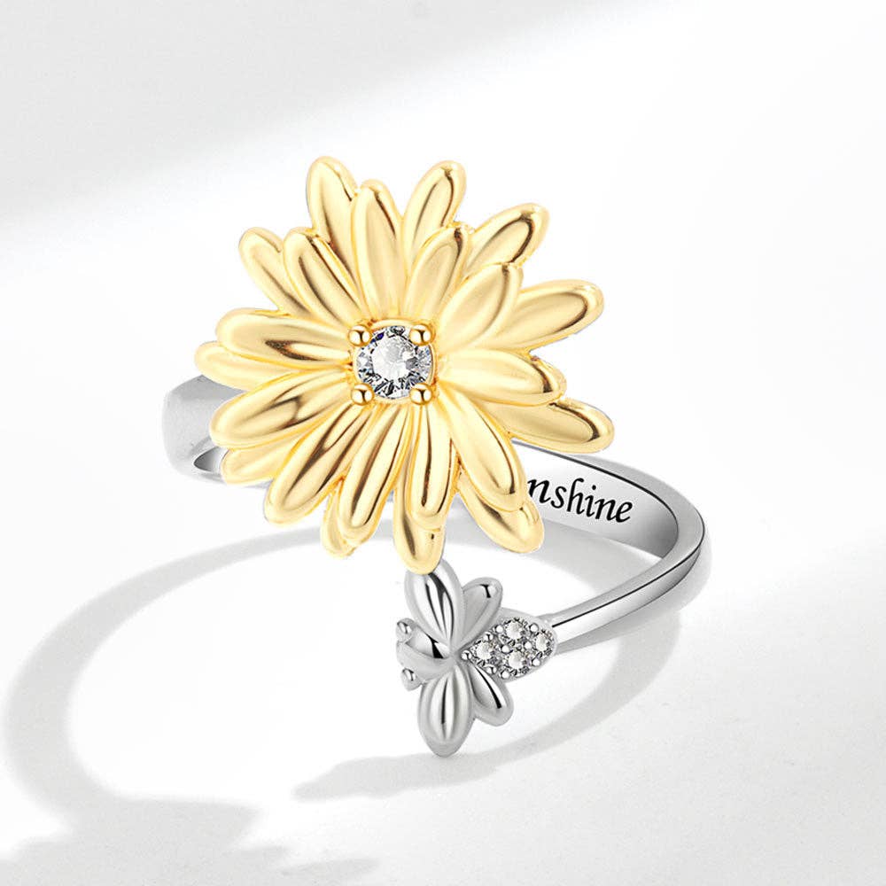 Daisy Flower Bee Anxiety Fidget Spinner Ring