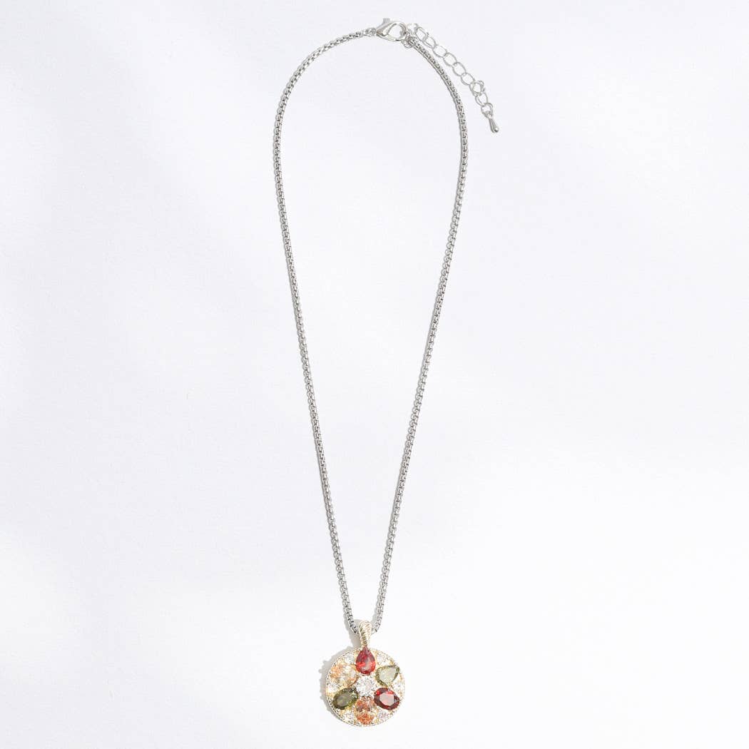Round Pendant Colorful Rhinestone Necklace