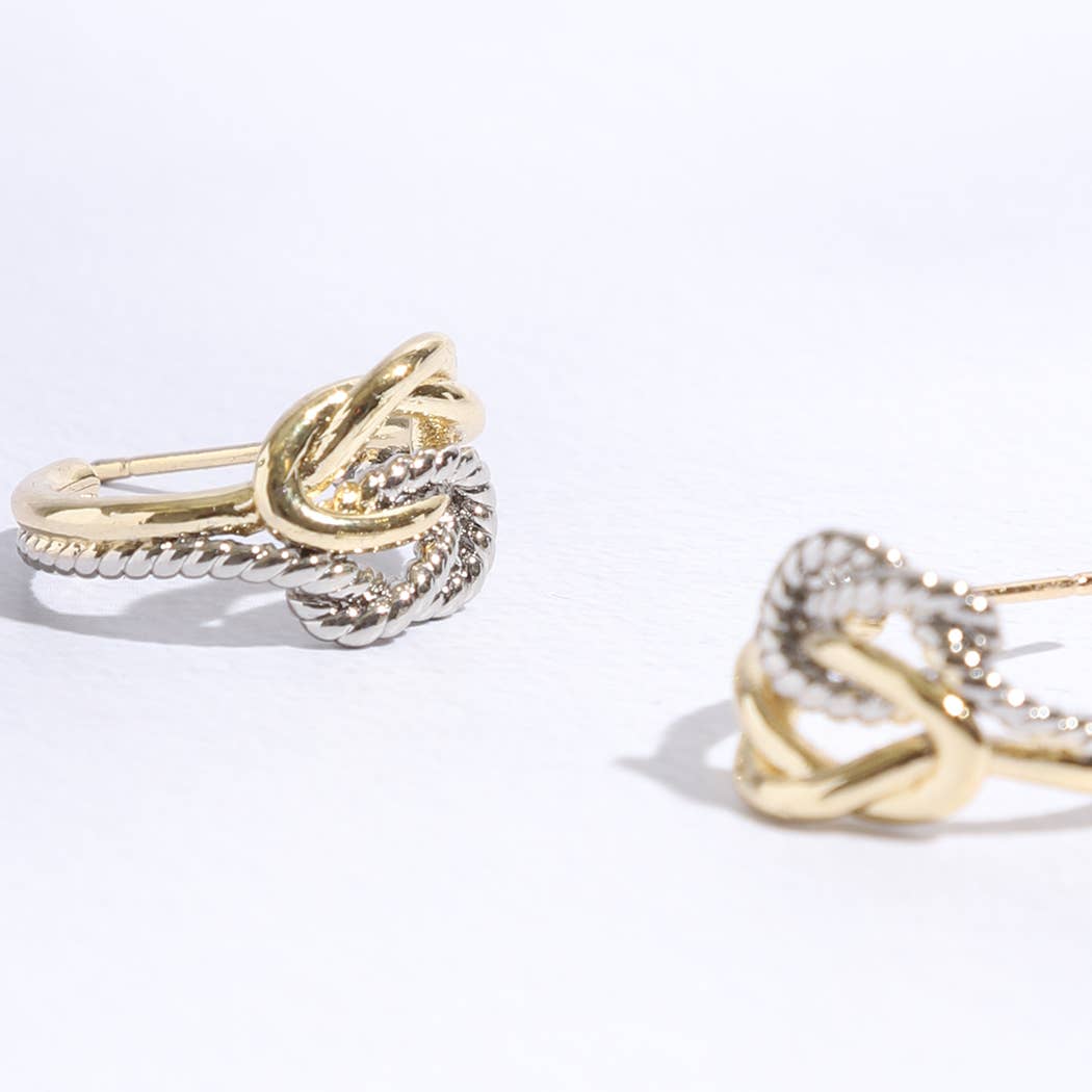 Two-Toned Chain Knotted Huggie Hoop Earrings