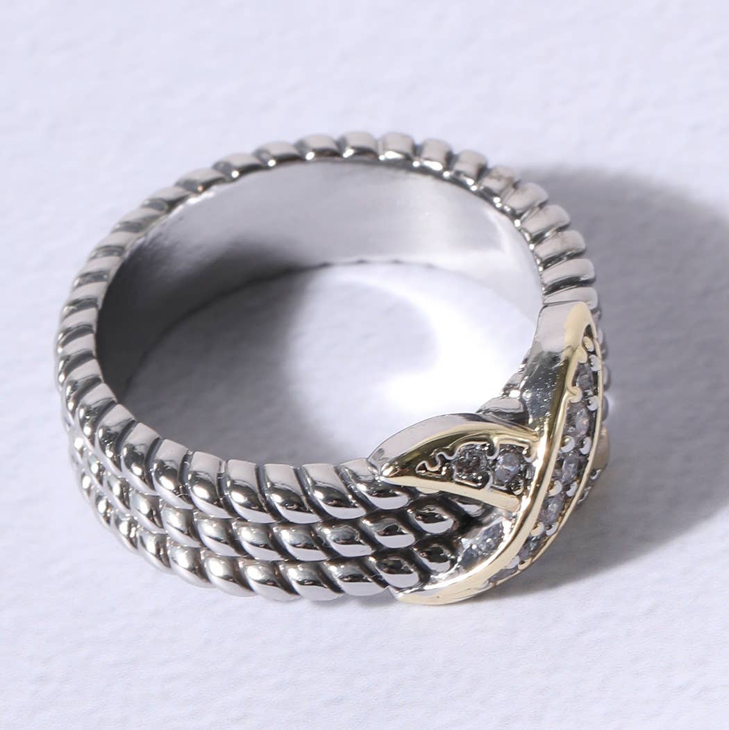 X Tripe Cable Silver Gold Stones Ring