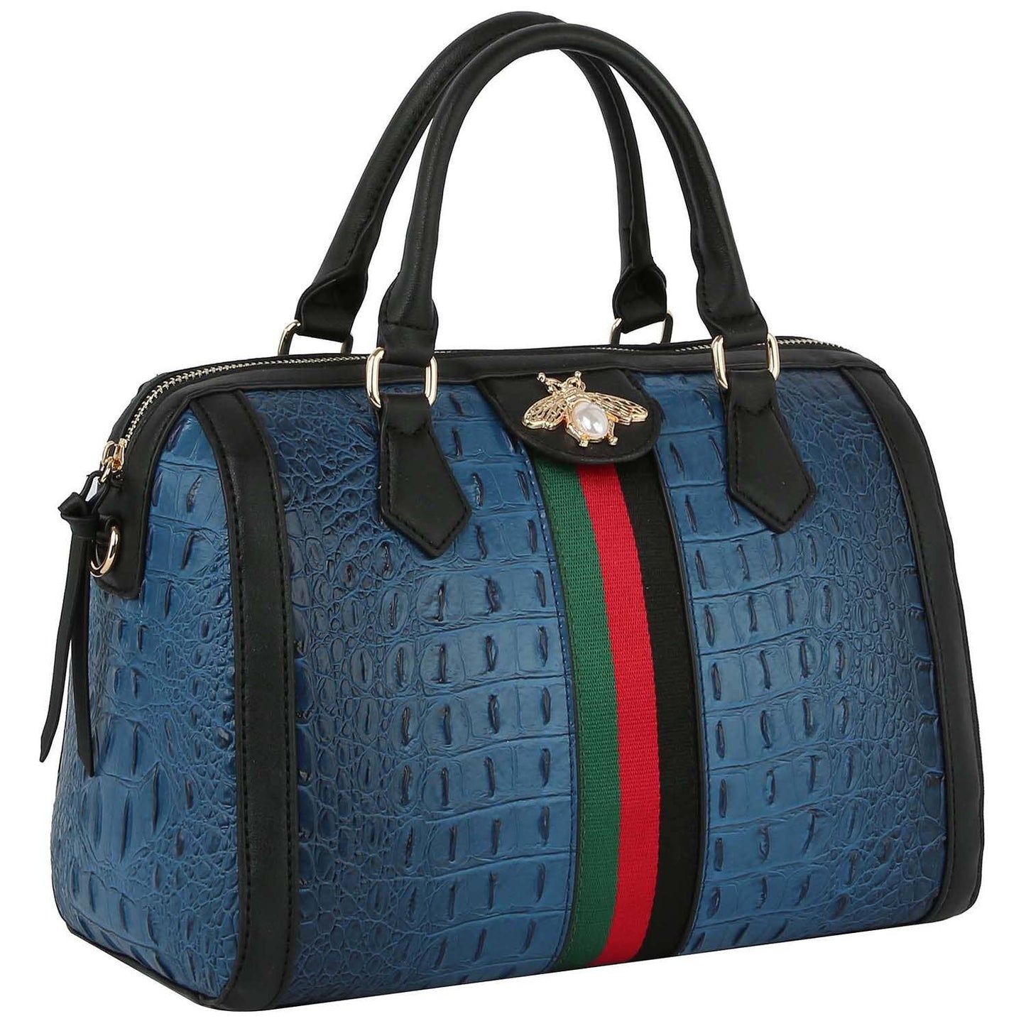 Fashion Crocodile Satchel With Bee and Stripe