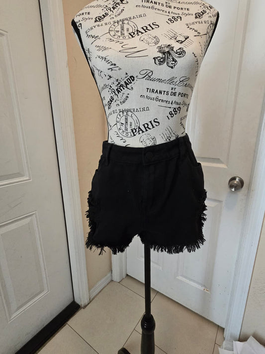 Black Distressed Denim Shorts – Size XL