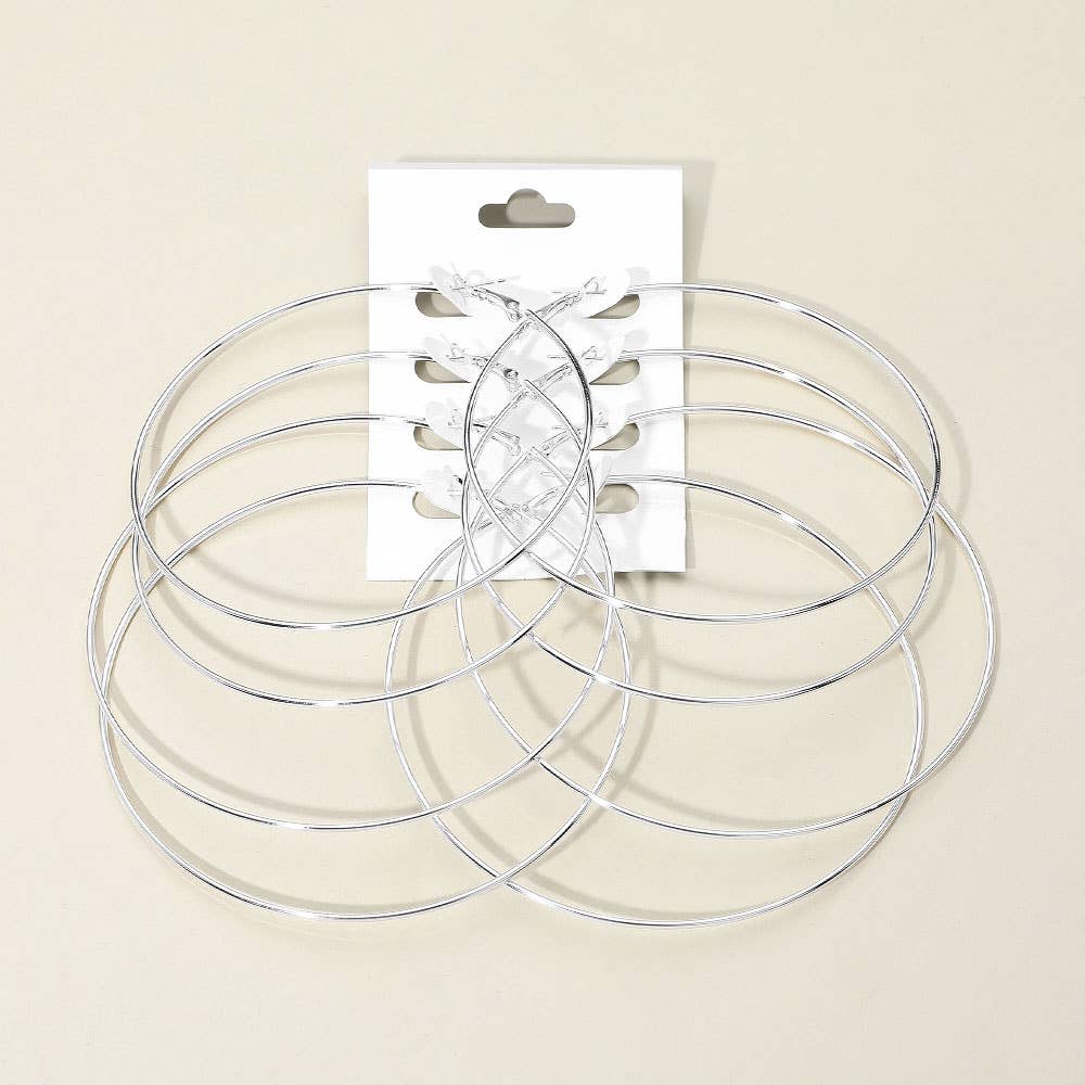 SET OF 4 - Large Thin Metal Hoop Earring Set