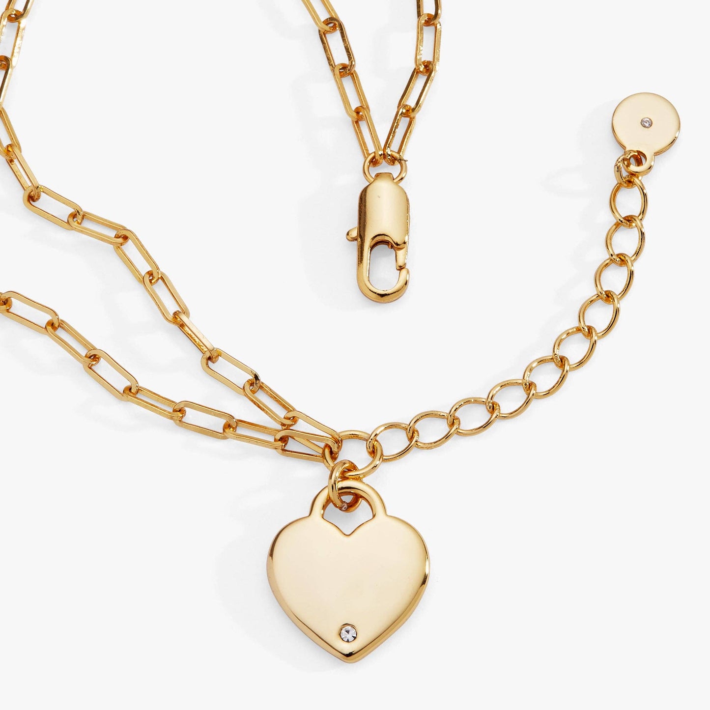 Heart Charm Double Paperclip Chain Bracelet