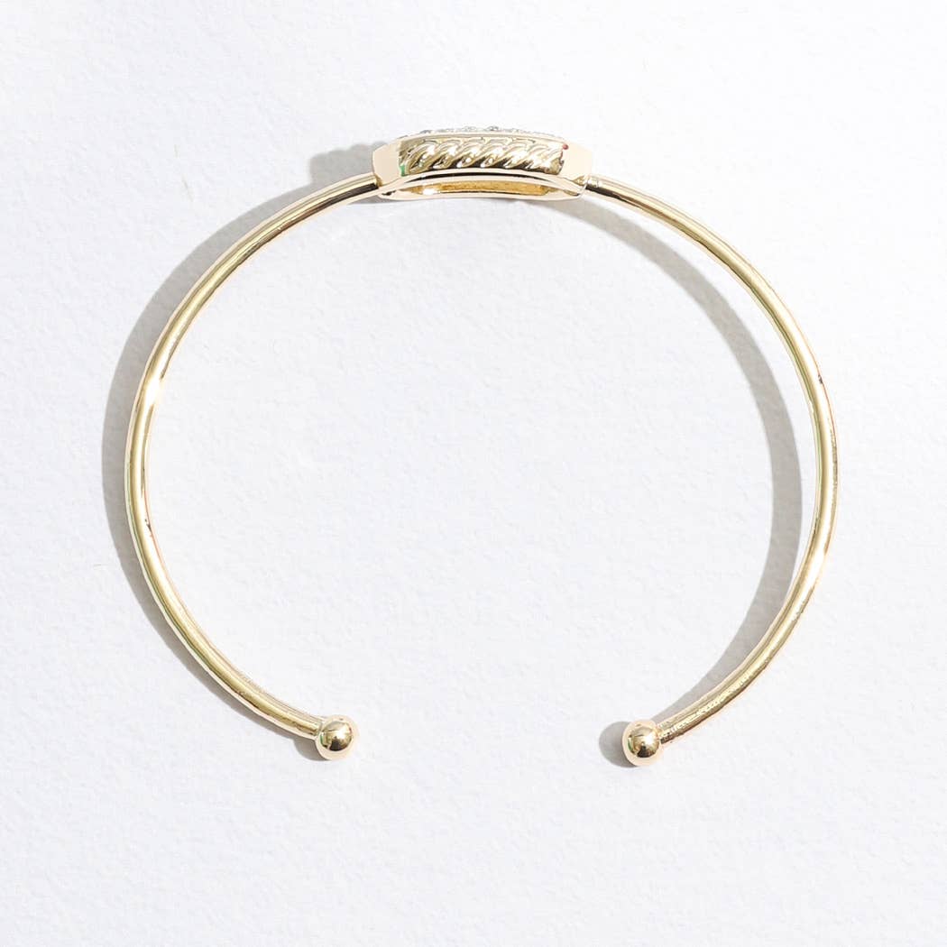Two Tone Oval Pave Bangle Cuff Bracelet