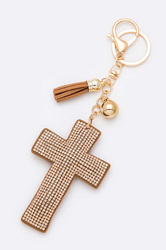 RHINESTONE CROSS PILLOW KEY CHAIN