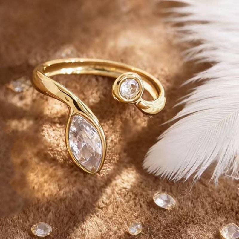 Gold Round Marquise Stacking Open Ring in Stainless Steel