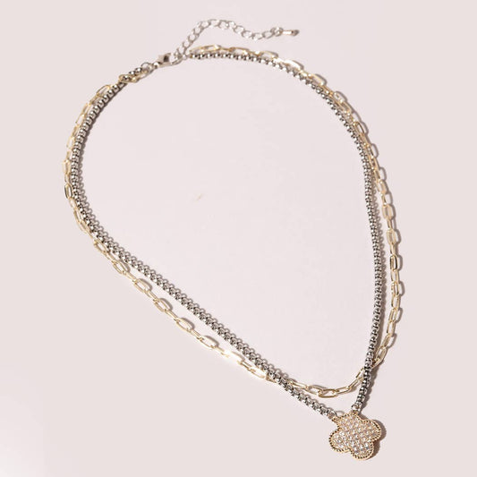 Pave Clover Double Chain Necklace