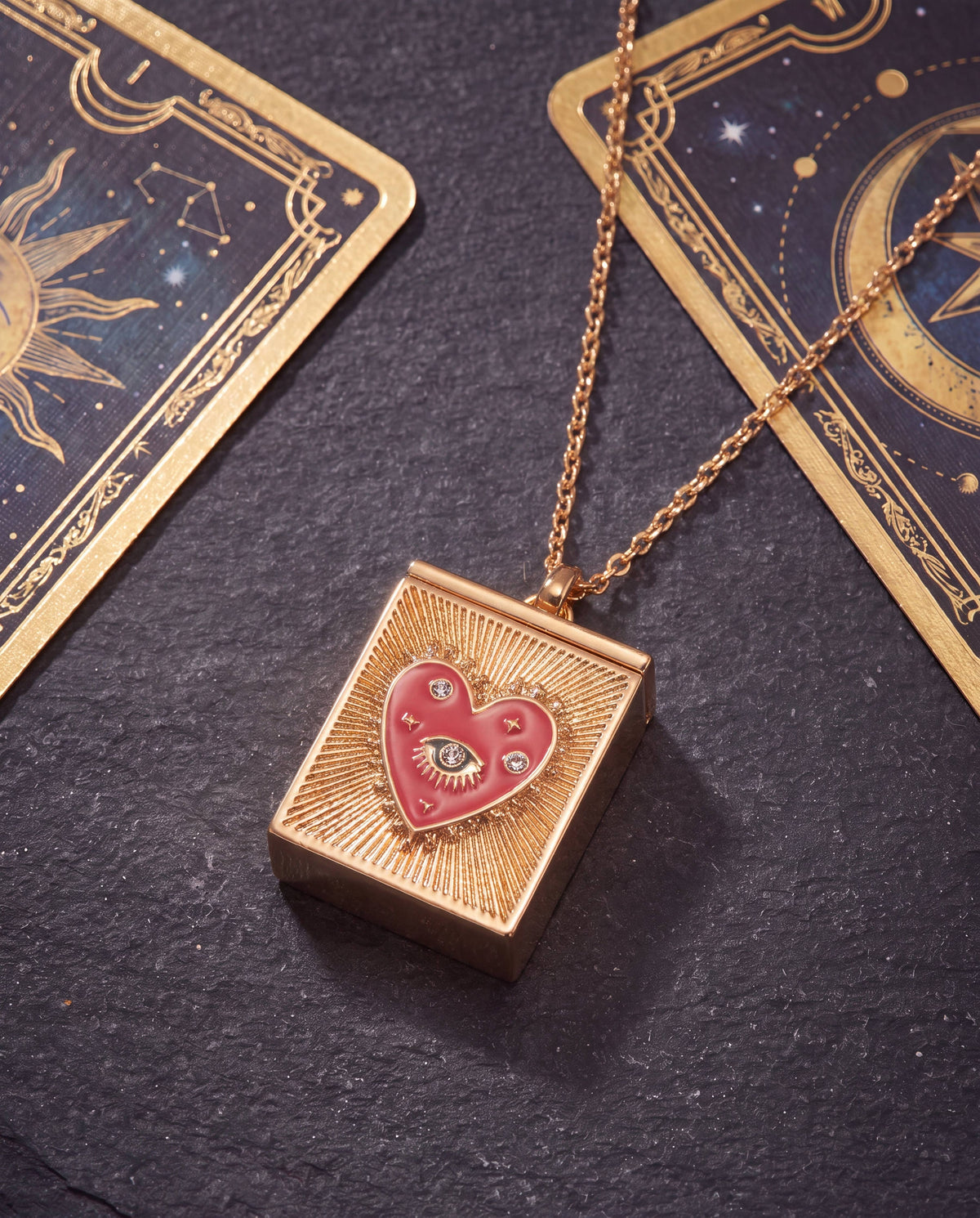 Good Fortune Tarot Box Locket Pendant Necklace