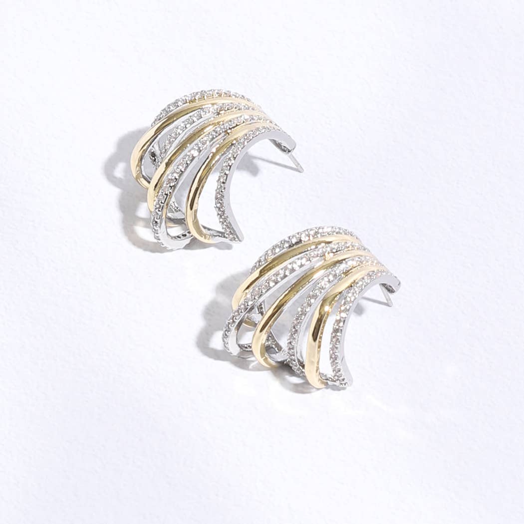 Gold Silver Multi-Lining Stud Earrings