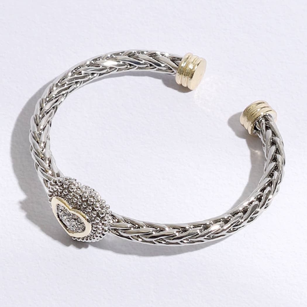 Heart Station Design Braided Bangle Bracelet