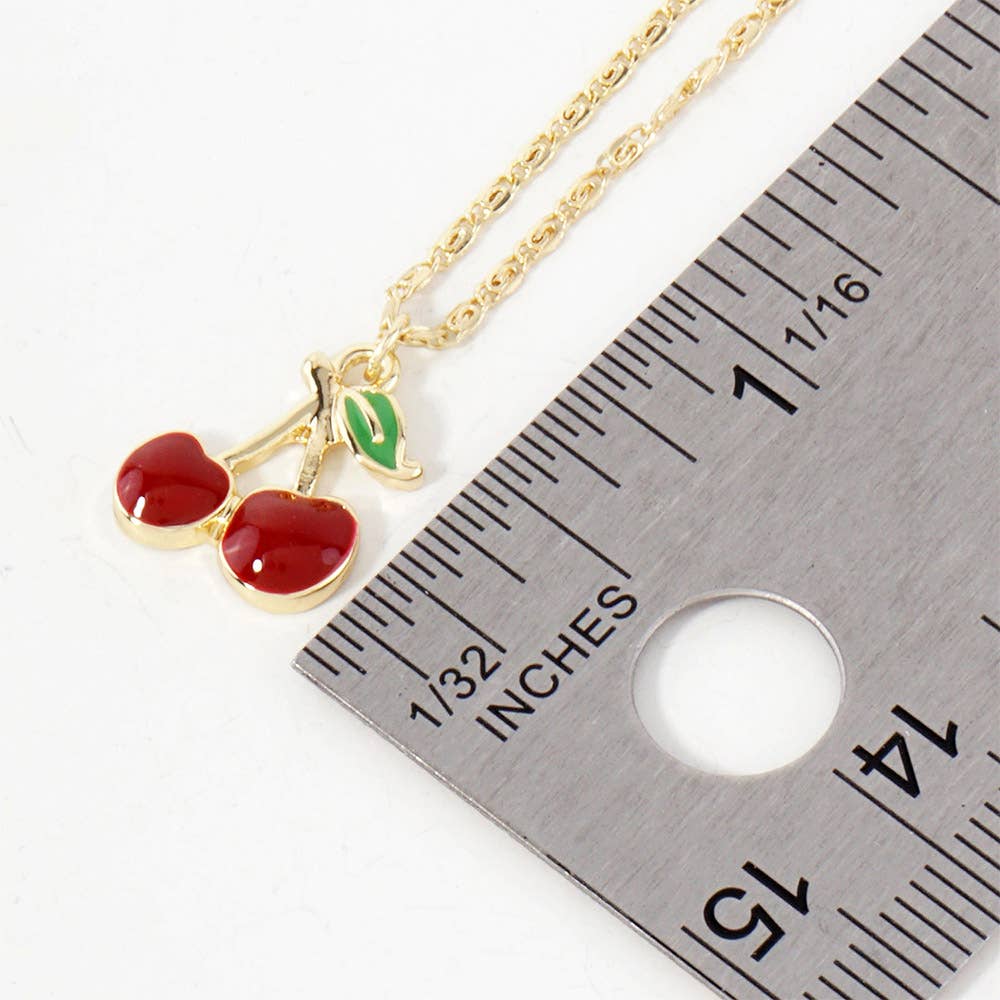 Gold Dipped Enamel Cherry Pendant Necklace