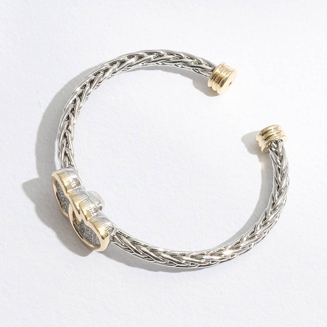 Two Heart Pave Braided Bangle Bracelet