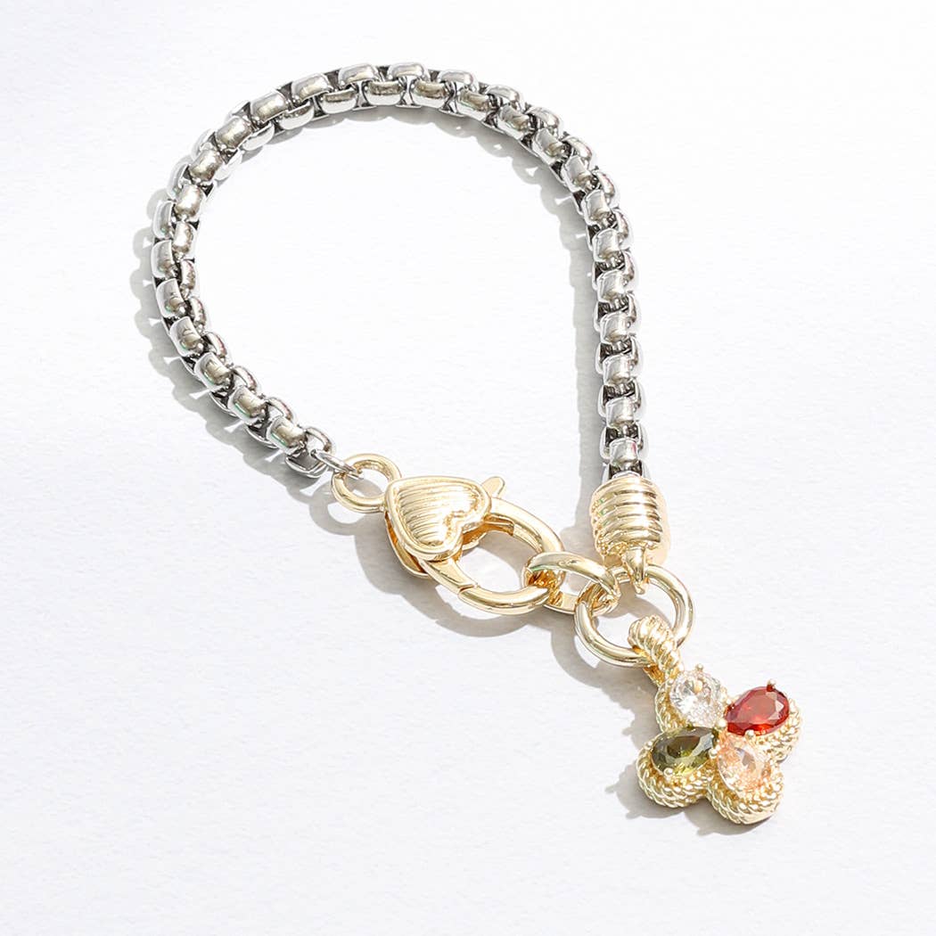 Colorful Clover Charm Heart Closure Chain Bracelet
