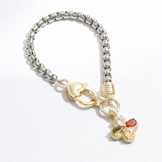 Colorful Clover Charm Heart Closure Chain Bracelet