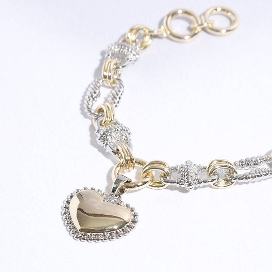 Puffy Heart Charm Twisted Links Bracelet