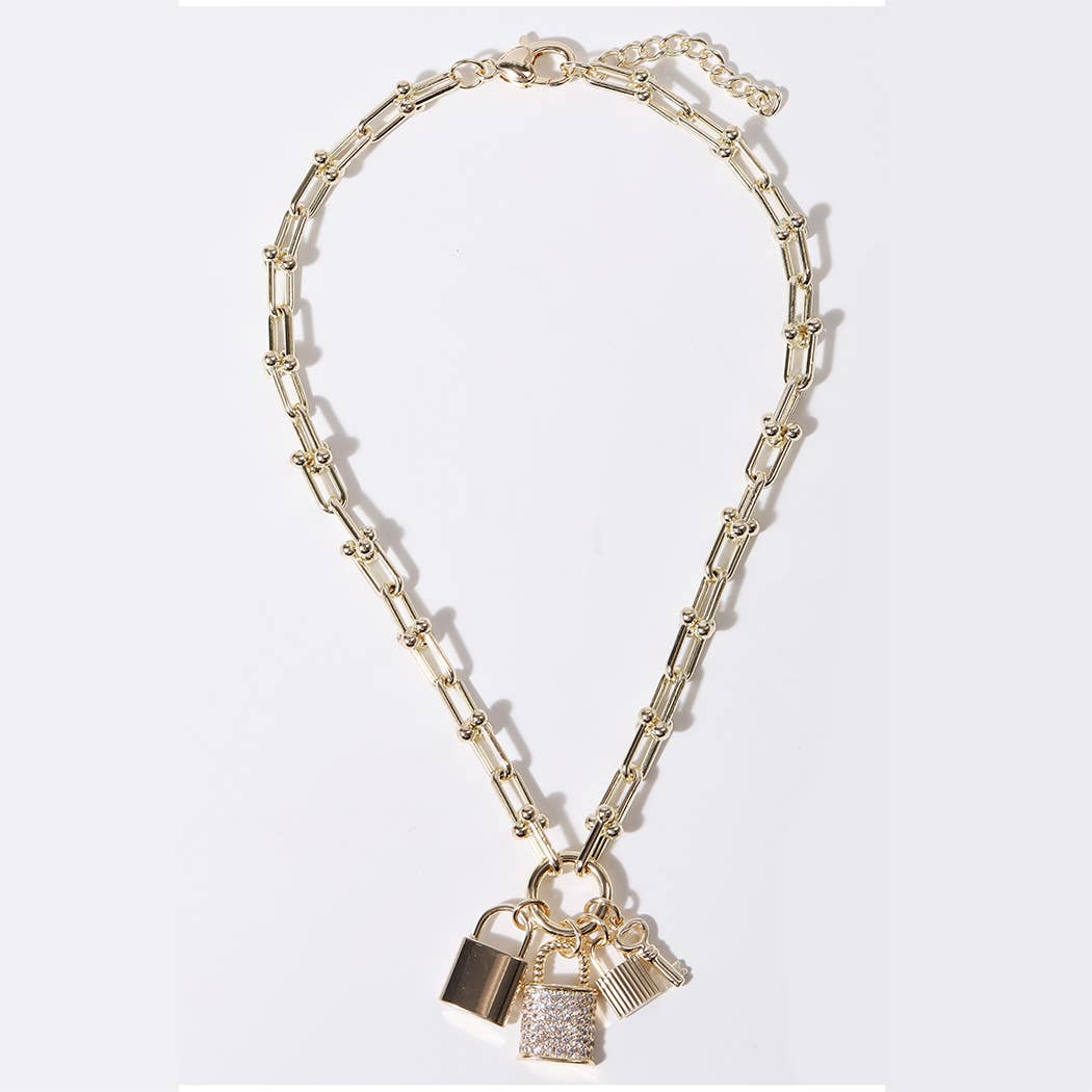Locks Key Pendant Gold Plated Chain Necklace