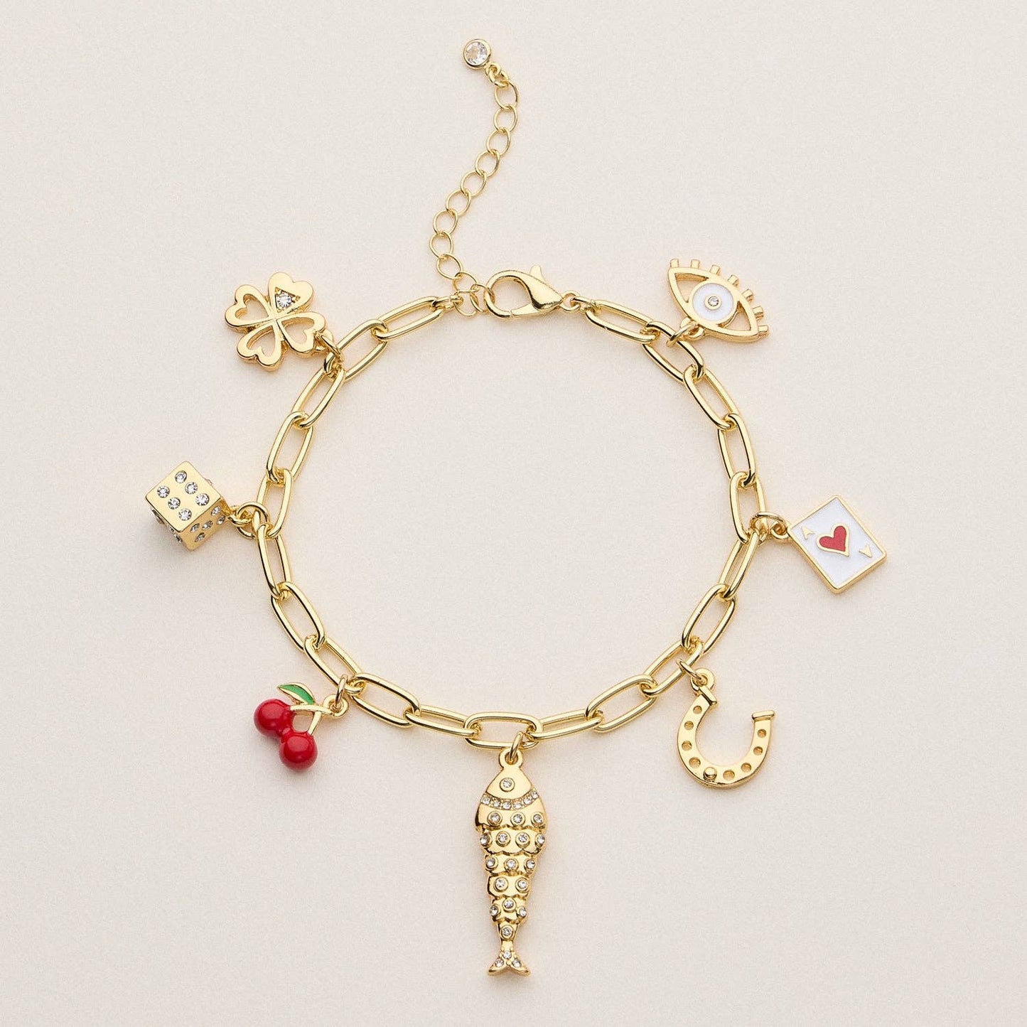 Adjustable Lucky Icon Charm Bracelet with Bold Motifs