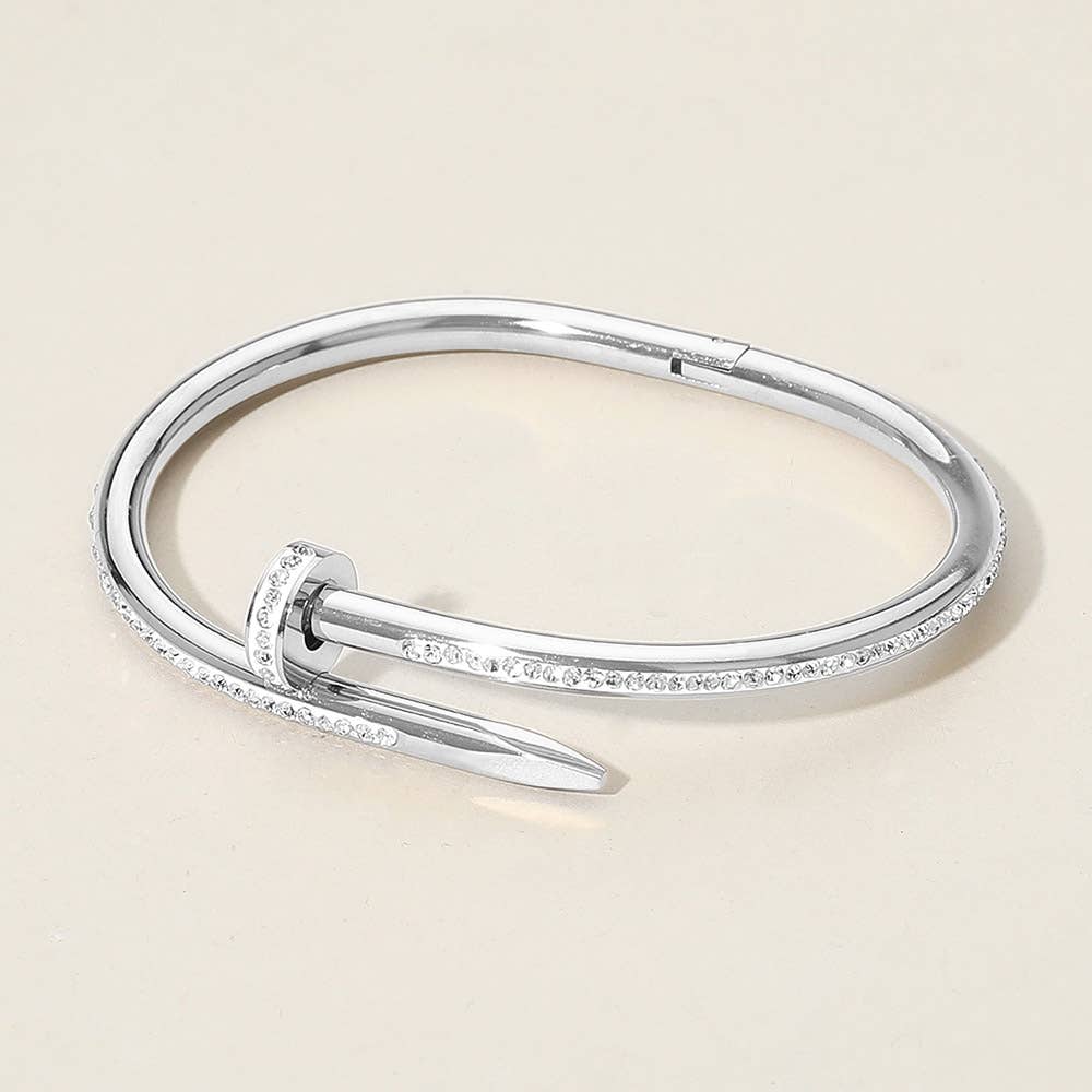 Stone Paved Hinged Bangle Bracelet